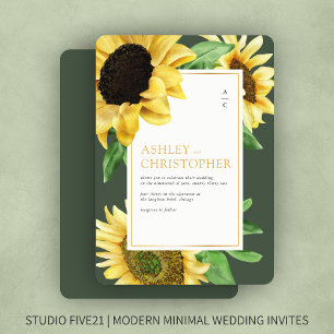 Elegant Rustic Sunflower Green Wedding Invitation