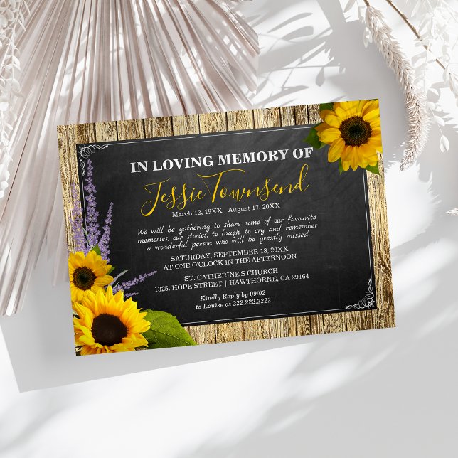 Elegant Rustic Sunflower In Loving Memory Funeral Invitation (Creator Uploaded)