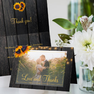 Elegant rustic sunflower photo wedding thank you