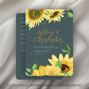 Elegant Rustic Sunflower Slate All-in-One Wedding Invitation