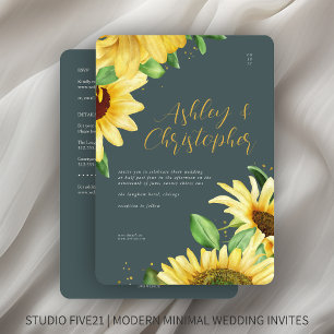 Elegant Rustic Sunflower Slate All-in-One Wedding Invitation