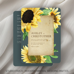 Elegant Rustic Sunflower Slate All-in-One Wedding Invitation