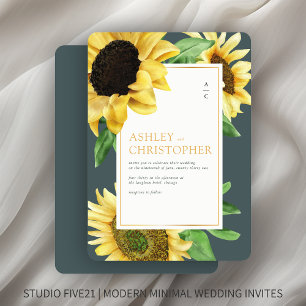 Elegant Rustic Sunflower Slate Grey Wedding Invitation