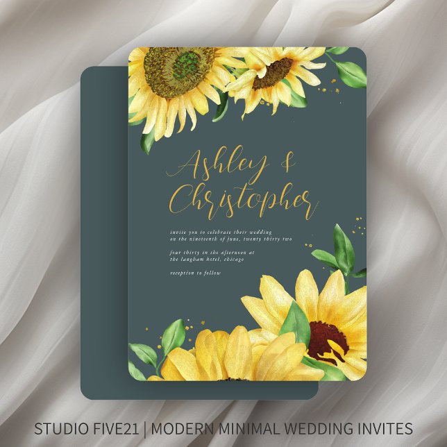 Elegant Rustic Sunflower Slate Wedding Invitation (Creator Uploaded)