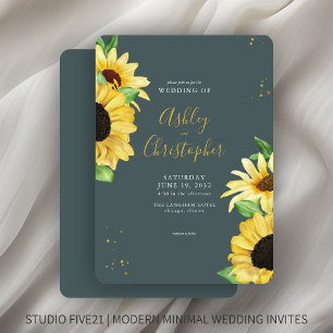 Elegant Rustic Sunflower Slate Wedding Invitation