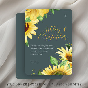 Elegant Rustic Sunflower Slate Wedding Invitation