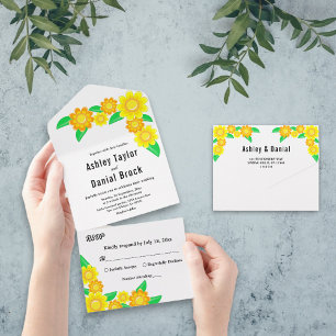 Elegant Rustic Sunflower Summer Floral Wedding All In One Invitation
