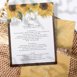 Elegant Rustic Sunflower, wedding details Enclosure Card