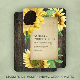 Elegant Rustic Sunflower Wood Wedding Invitation