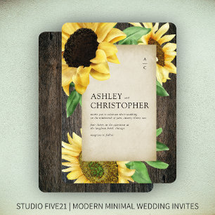 Elegant Rustic Sunflower Wood Wedding Invitation
