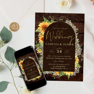 Elegant Rustic Sunflowers and Lace Wedding Invite