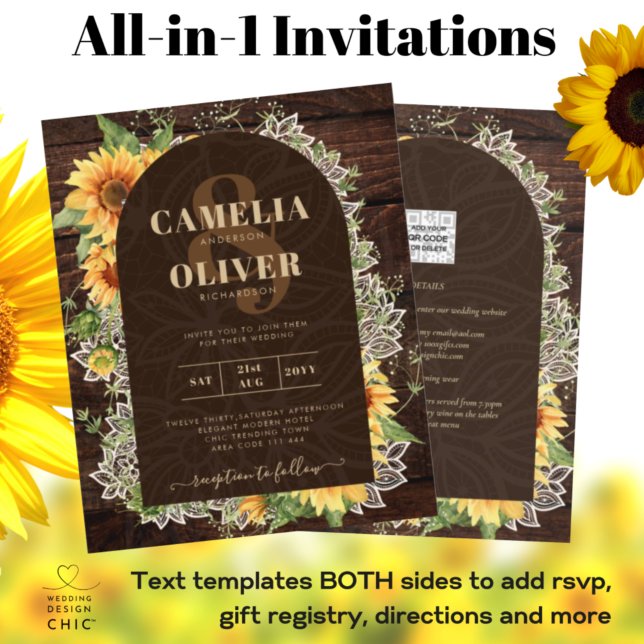 Elegant Rustic Sunflowers and Lace Wedding Invite (Creator Uploaded)