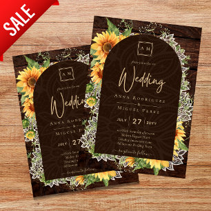 Elegant Rustic Sunflowers and Lace Wedding Invite