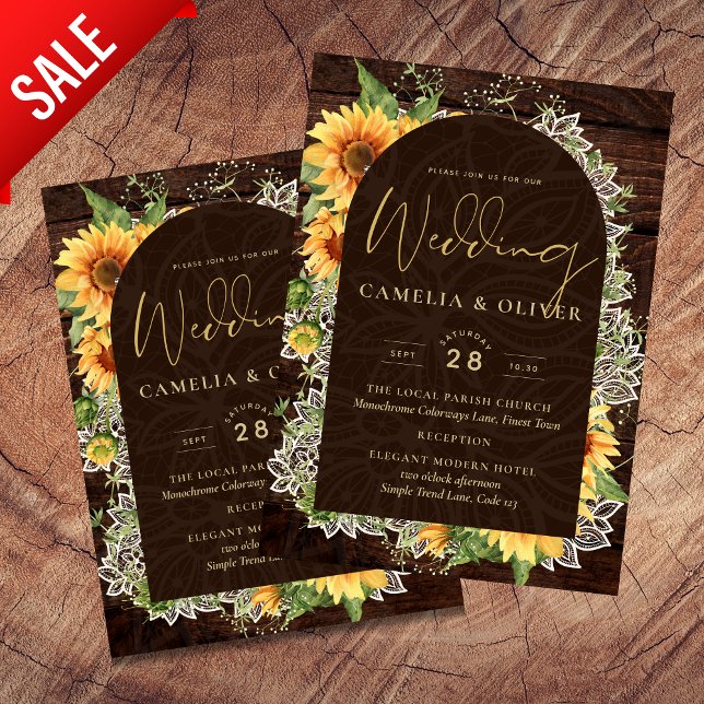 Elegant Rustic Sunflowers and Lace Wedding Invite (Creator Uploaded)