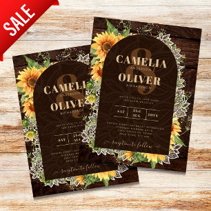Elegant Rustic Sunflowers and Lace Wedding Invite