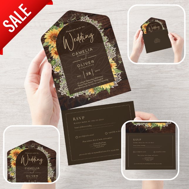 Elegant Rustic Sunflowers and Lace Wedding Invite (Creator Uploaded)