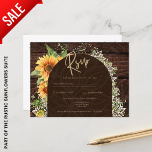 Elegant Rustic Sunflowers and Lace Wedding RSVP Postcard