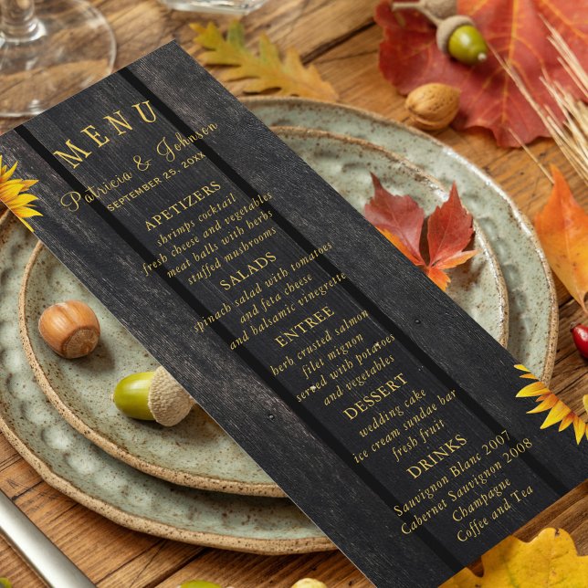 Elegant rustic sunflowers chic wedding menu (Creator Uploaded)