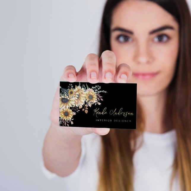 Elegant Rustic Sunflowers Eucalyptus Magnetic Business Card (Creator Uploaded)