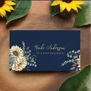 Elegant Rustic Sunflowers Eucalyptus  Magnetic Business Card