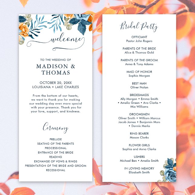 Elegant Rustic Terracotta Eucalyptus Fall Wedding Programme (Front / Back)