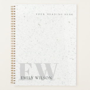 Elegant Rustic Terrazzo Stone Grey Name Monogram Planner