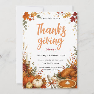 Elegant Rustic Thanksgiving Dinner Invitation