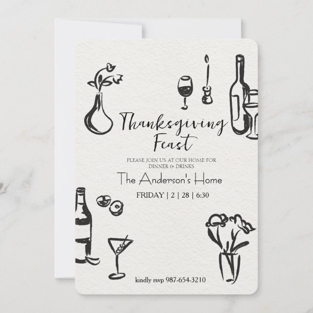 Elegant Rustic Thanksgiving Dinner Invitation (Front)
