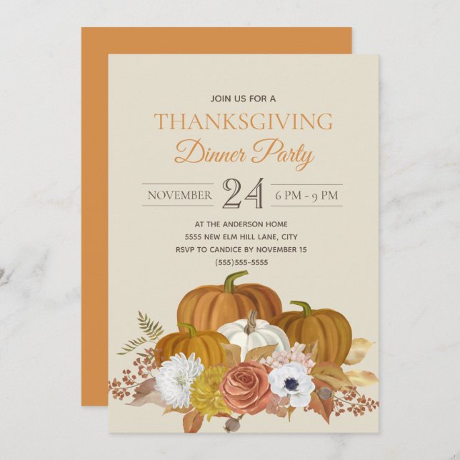 Elegant Rustic Thanksgiving Dinner Party  Invitation (Front/Back)