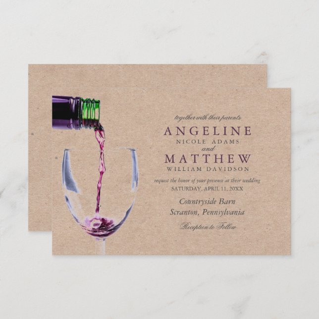 Elegant Rustic Vineyard & Wine Glass Wedding Card (Front/Back)
