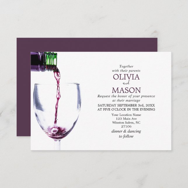 Elegant Rustic Vineyard & Wine Glass Wedding Card (Front/Back)