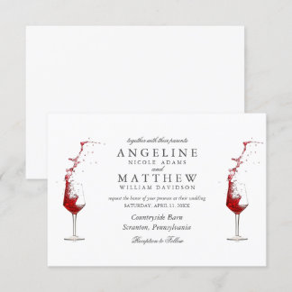 Elegant Rustic Vineyard & Wine Glass Wedding Card