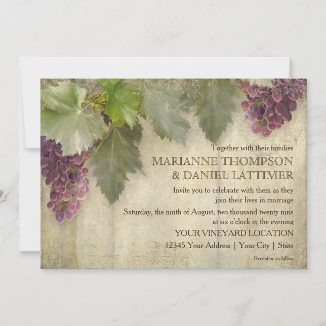 Elegant Rustic Vineyard Winery Stylish Wedding Invitation (Front)