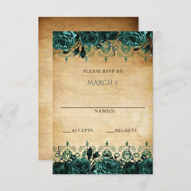 Elegant Rustic Vintage Green Floral RSVP Card (Front/Back)