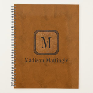 Elegant Rustic Vintage Leather Chic Monogram Name Planner