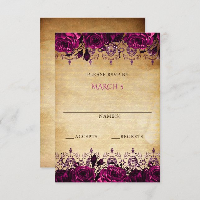Elegant Rustic Vintage Pink Floral     RSVP Card (Front/Back)