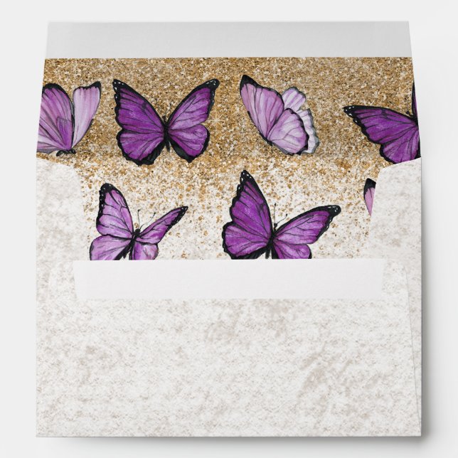 Elegant Rustic Vintage Purple Gold Envelope (Back (Bottom))