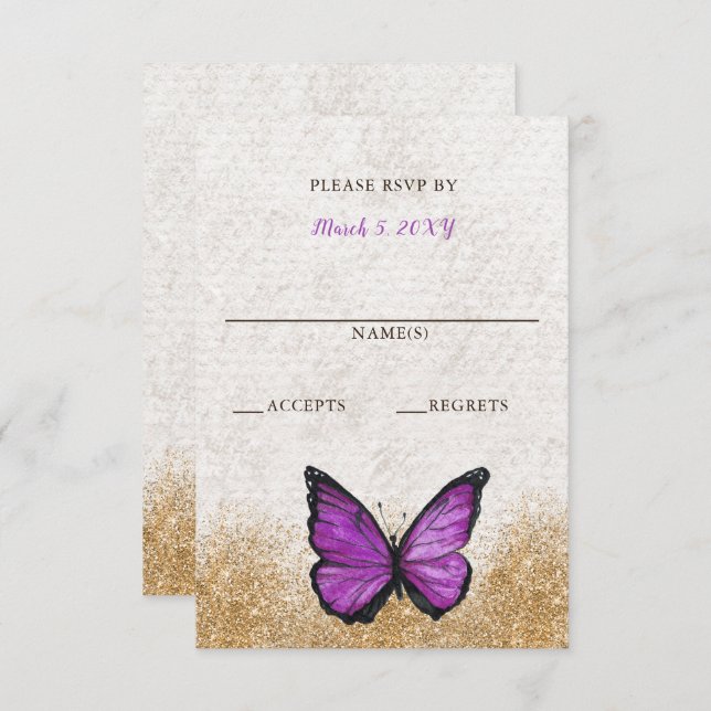 Elegant Rustic Vintage Purple Gold RSVP Card (Front/Back)