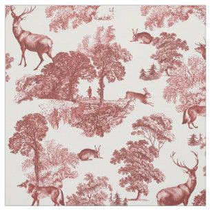 Elegant Rustic Vintage Red French Toile Deer Fox  Fabric