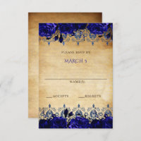 Elegant Rustic Vintage Royal Blue Floral
