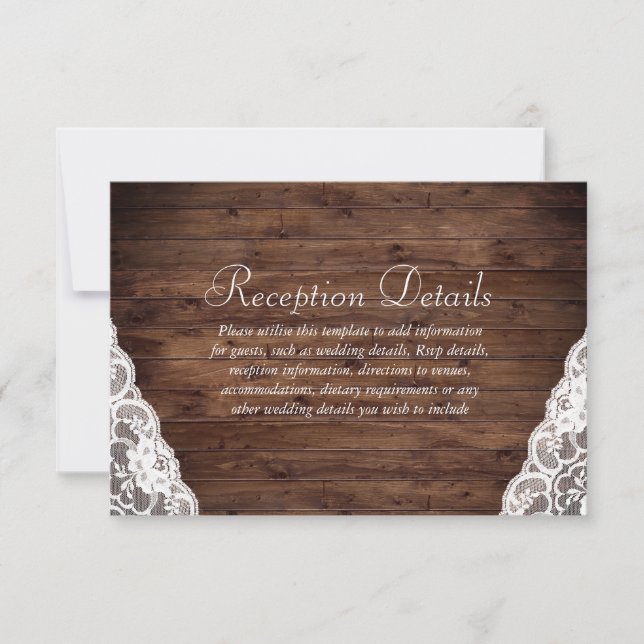 Elegant Rustic Vintage Wedding Reception Details Invitation (Front)