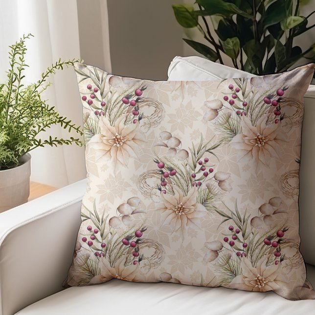 Elegant Rustic Watercolor Botanical Christmas Cushion (Creator Uploaded)