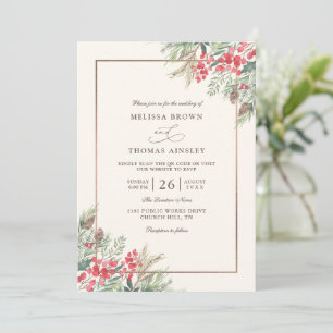 Elegant Rustic Watercolor Budget QR Code Wedding Invitation