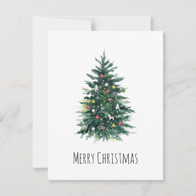 Elegant Rustic Watercolor Christmas Tree Holiday Card (Front)