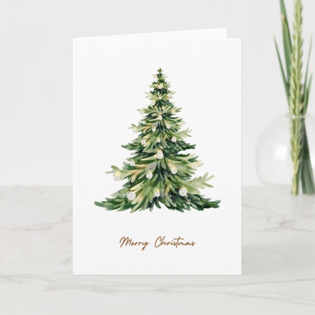 Elegant Rustic Watercolor Christmas Tree Holiday Card (Front)