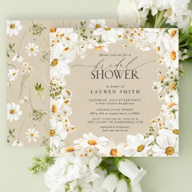 Elegant Rustic Watercolor Daisy Bridal Shower Invitation (Bridal Shower Invitation)