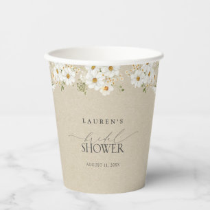 Elegant Rustic Watercolor Daisy Bridal Shower Paper Cups