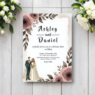 Elegant Rustic Watercolor Floral Romantic Wedding Invitation