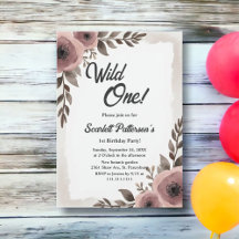 Elegant Rustic Watercolor Floral Wild One Birthday