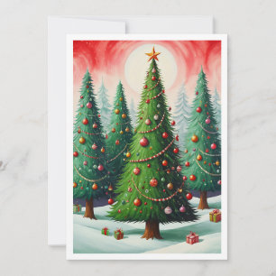 Elegant Rustic Watercolor Forest Christmas Tree Holiday Card